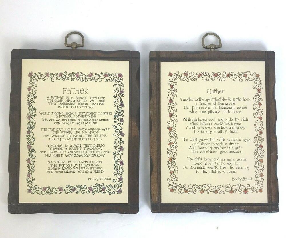 Jerry Schultz Wood Plaque Mother Father Gifts Wall Hangings Vintage Handcrafted